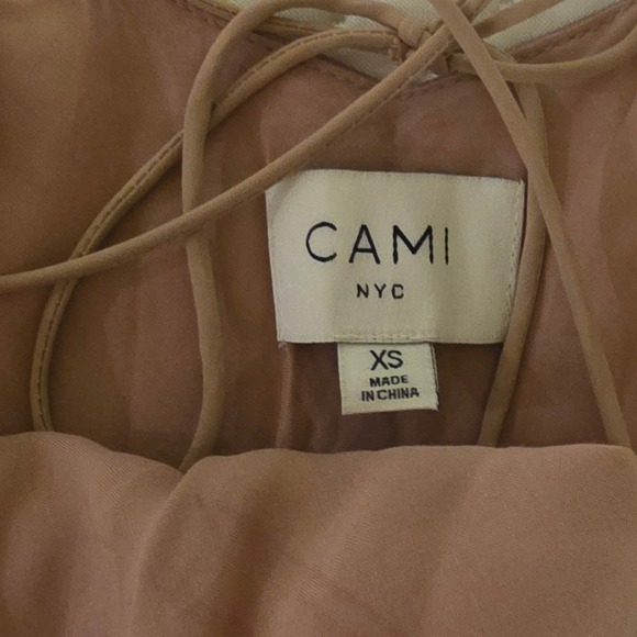 CAMI NYC Polka Dot Slip Myla Midi Dress Tan White XS Spaghetti Straps Tie Back - Picture 5 of 6